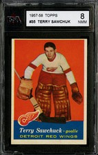 1957 TOPPS 35 TERRY SAWCHUK KSA 8 DETROIT RED WINGS HALL OF FAME GOALTENDER ICON