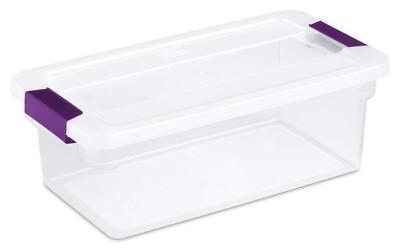 12 Pack Clear Storage Box with Sweet Plum Latches 6 Quart Latch Box Set