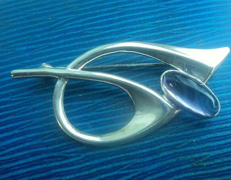 Finlandese Moderni Argento E Ametista Spilla Kultaseppa Salovaara, Finland 1960 - Immagine 2 di 4