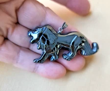 Vintage Black Hematite Stone Lion Pendant