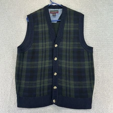 Vintage Saddlebred Cardigan Sweater Vest Mens Medium Plaid Preppy Grandpa