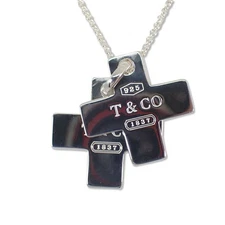 Tiffany 1837 Double Cross Pendant Necklace Sterling Silver 925 Auth Excellent