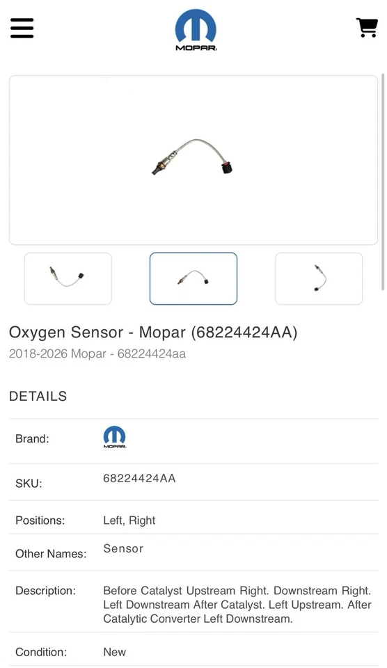 NEW Genuine Mopar 68224424AA Oxygen Sensor Jeep Dodge RAM Chrysler - Imagen 2 de 2