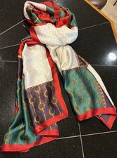 Equestrian Print Large Scarf Multi Color Colorblock 34  X 71.5  