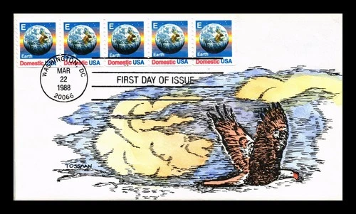 US COVER EARTH DOMESTIC E RATE FIRST DAY ISSUE TOSSMAN HAND PAINTED
