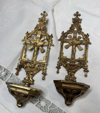 Vecchia coppia acquasantiere  -Font - Benitier in metallo dorato - Cristo