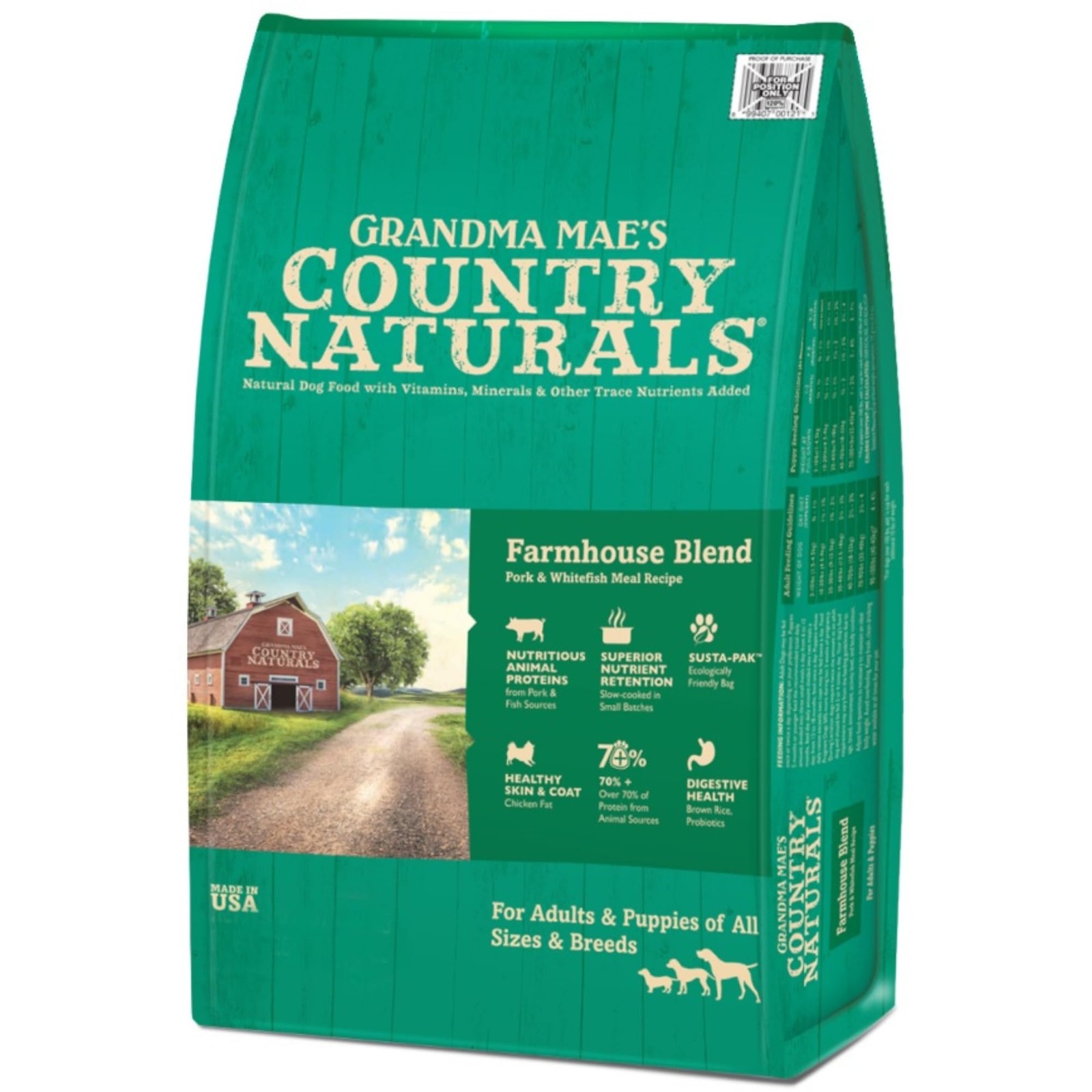 Grandma Mae&rsquo;s Country Naturals Dry Dog Food, Farmhouse Blend Formula, Pork, F...