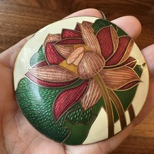 Vintage Cloisonn Belt Buckle Enameled Floral Lotus Flower