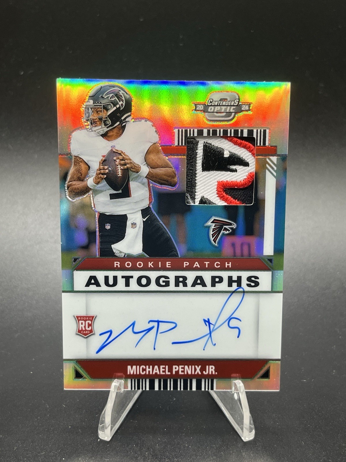 Michael Penix Panini National Treasures Crossover Rookie Patch Autographs #MPJ Brand Logo