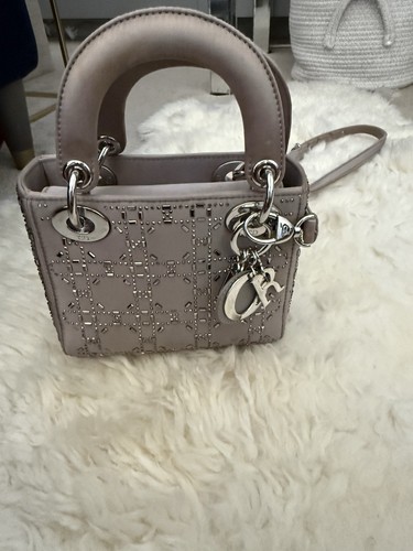 Mini Lady Dior Gray Strass Cannage Satin bag