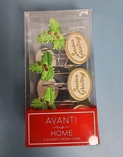 AVANTI HOME Christmas Hollyberry Mistletoe SHOWER CURTAIN HOOKS NEW