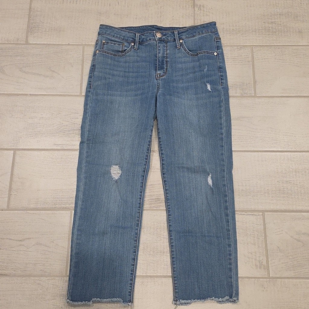 Seven7 Women's Size 6 Tower Straight Crop Frayed Hem Distressed Stretch