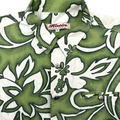 Katin Button Up Shirt Mens XL Green Hibiscus Floral Short Sleeve Tunnele USA
