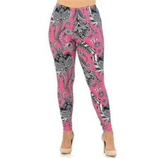 Plus Size Buttery Soft Vibrant Fuchsia Pink Paisley  Paisley Leggings