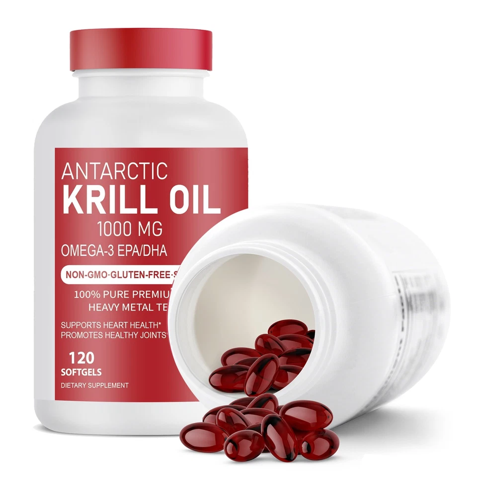 2 paquetes de aceite de krill antártico 1000 mg con Omega-3 EPA DHA y astaxantina EE. UU. Foto 2 de 4