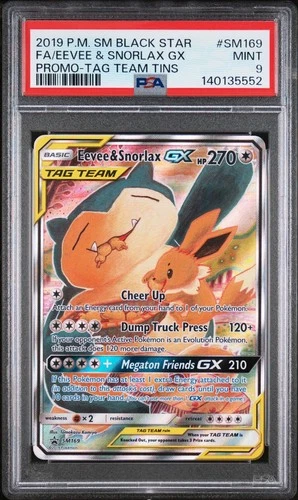 2019 Pokemon SM Black Star Full Art Eevee & Snorlax GX Promo Tag Team #169 PSA 9