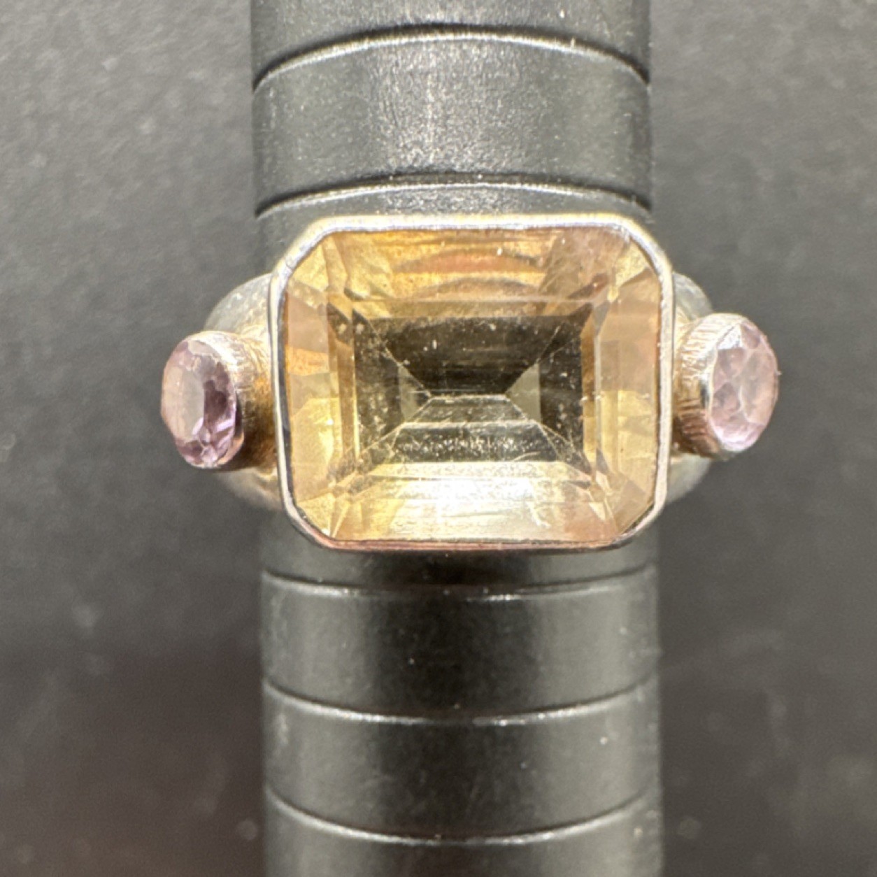 Sterling Silver 925 Ring Rectangular Yellow Gemst… - image 6