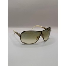 Gucci Vintage Shield Sunglasses Gold Frame Crystal Chain Temples