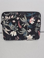 Kate Spade Black Floral Print Nylon Padded Laptop Sleeve Excellent