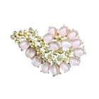 Vintage BSK Pink & Clear Rhinestone Floral Leaf Brooch Pin Costume Jewelry 2.5"