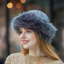 Women Fluffy Fox Fur Hat Russian Hat Winter Warmer Ear Cap Ushanka Cossack Ski