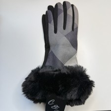 Faux Fur Winter Texting Gloves Ladies NWT One Size Black Gray
