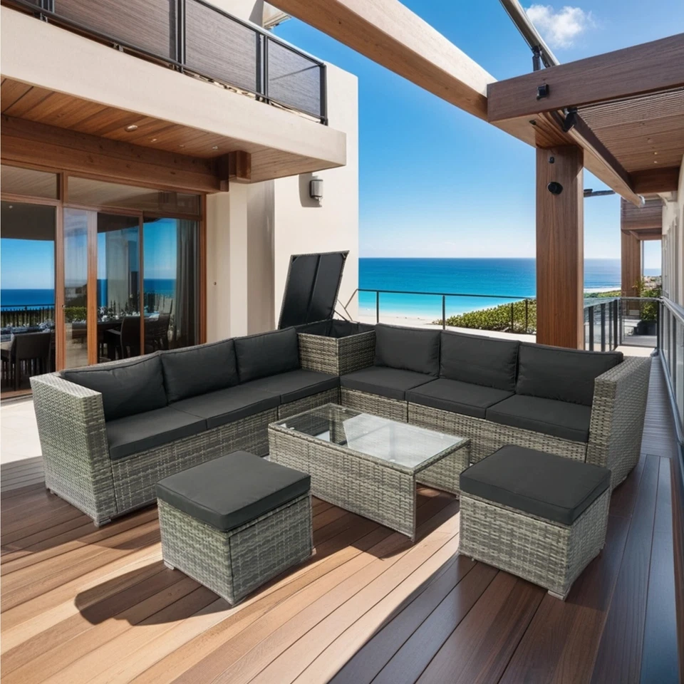 8 Piece Patio Sectional Sofa Set Wicker Rattan Outdoor Furniture w/ Storage - Image 3 of 4