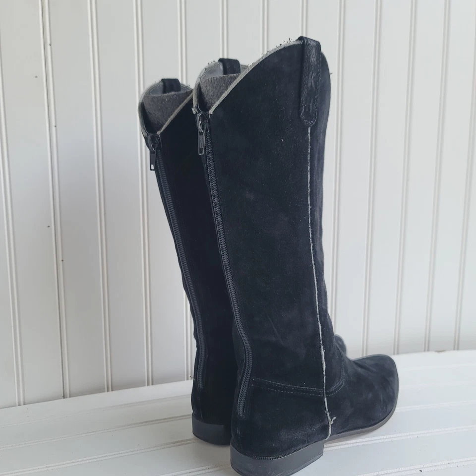 Botas Anne Klein II para mujer de gamuza a media pantorrilla zapato negro cremallera tacón bajo talla 7,5 Foto 2 de 4