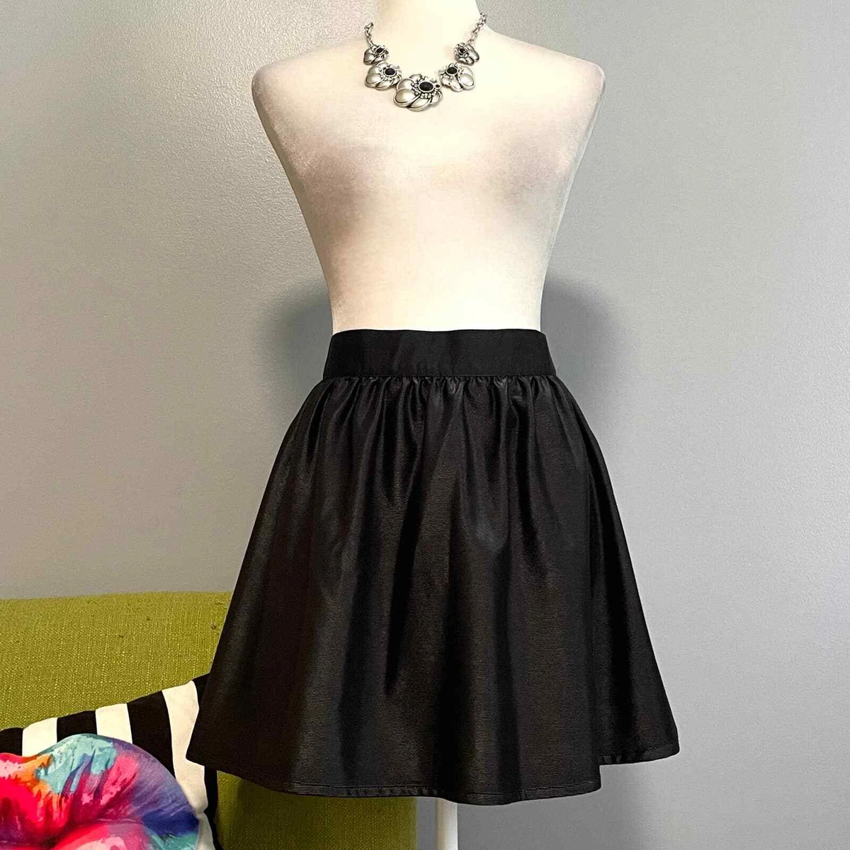 ASOS Black Shine Mini Flared Skater Skirt 10 eBay