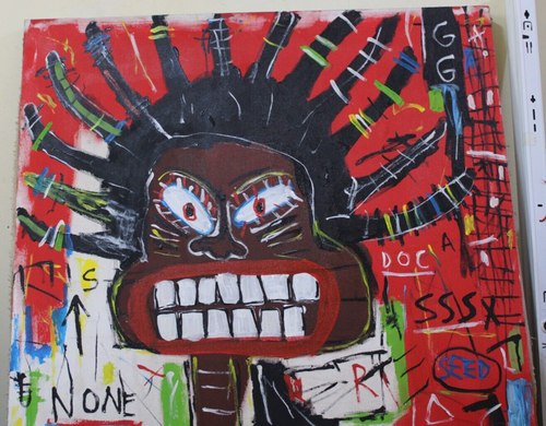 LARGE JEAN-MICHEL BASQUIAT 1982 ACRYLIC ON CANVAS 47.5 x 35.5 in. GOOD CONDITION - Picture 6 of 10