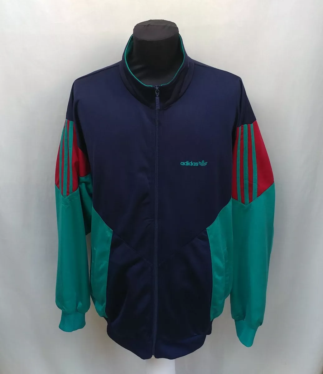 Vintage 90s Adidas Track Top Jacket Striped Full Zip Green Red Blue Size  Mens L