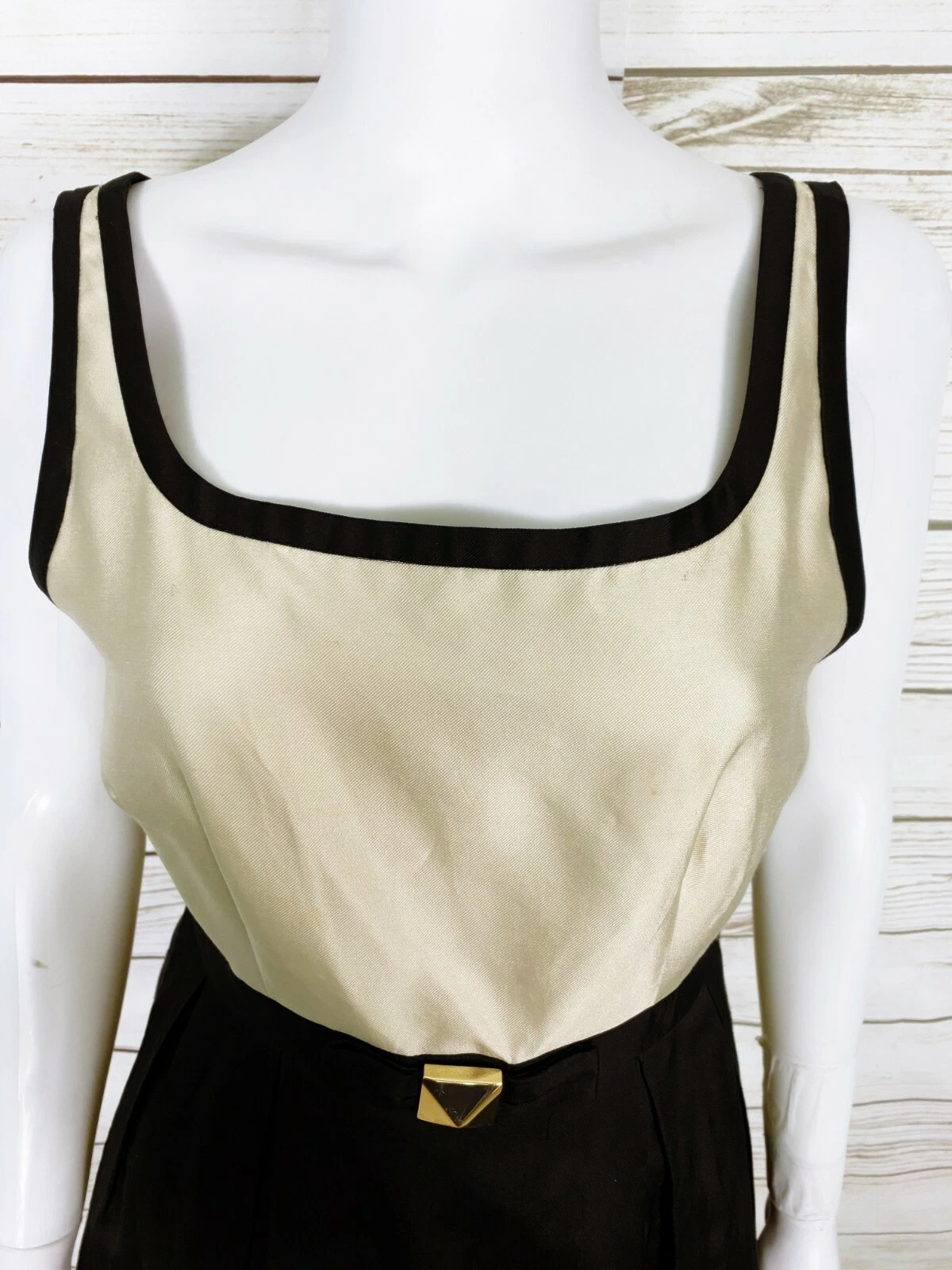 Abito donna Kate Spade taglia 8 beige e nero senza maniche misto seta NJMU2668