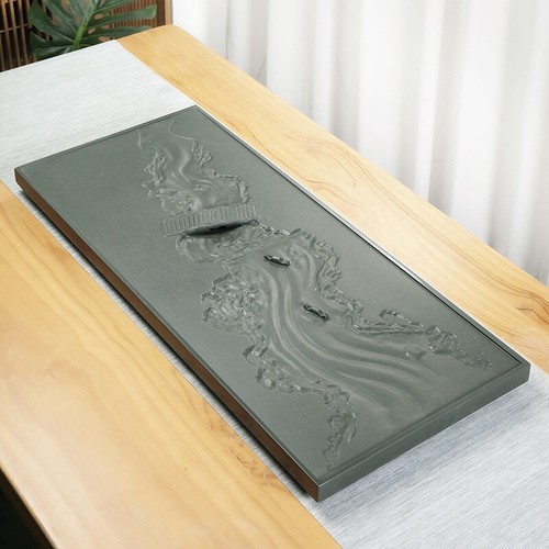 Wujinshi Tea Tray Green Stone Tea Table Sea of tea Embossed Drain Tea Tray - Picture 12 of 18
