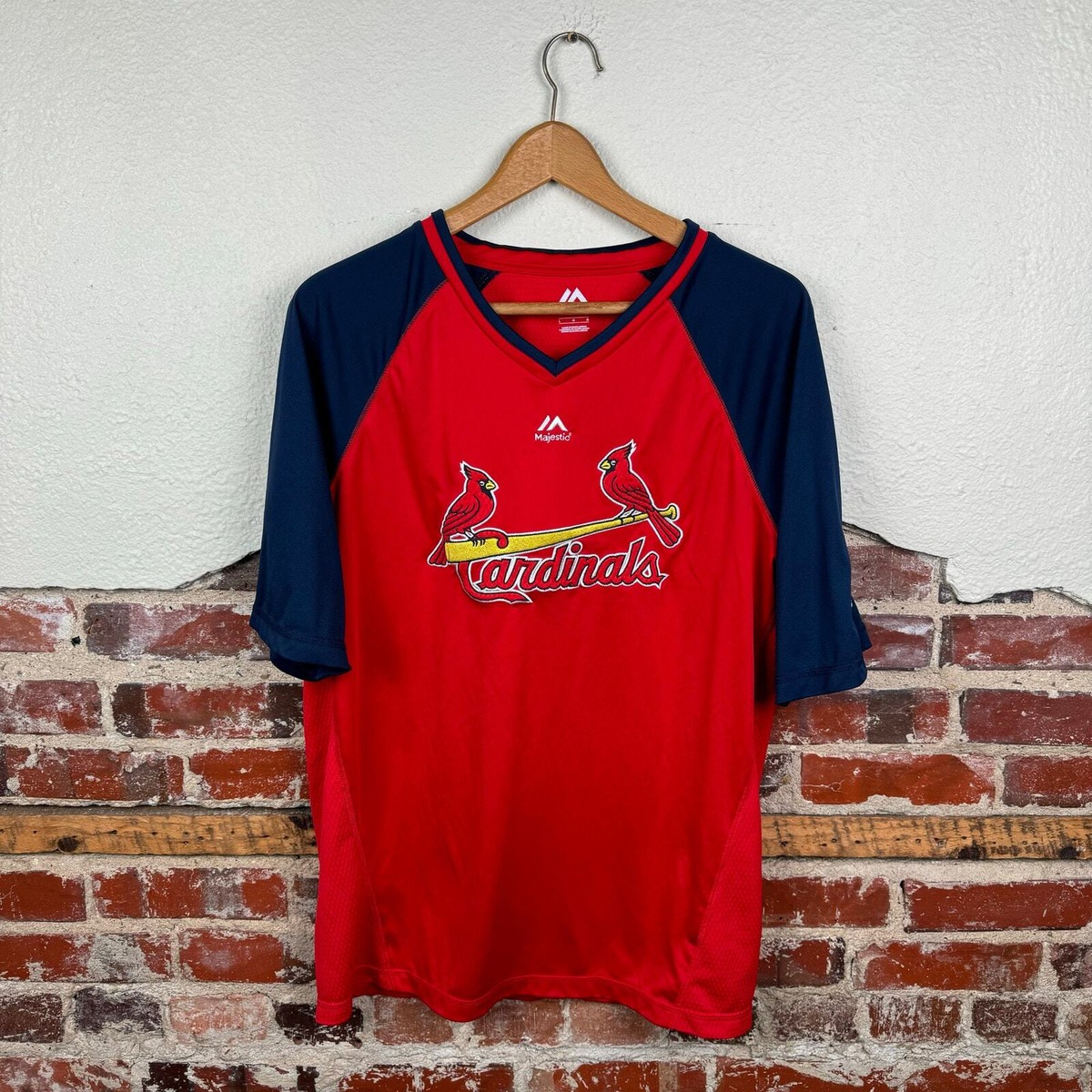 Majestic St Louis Cardinals Shirt Sz Large Red Blue Short