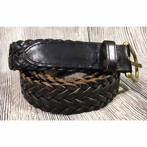 Leather Belt Black Braided Woven 