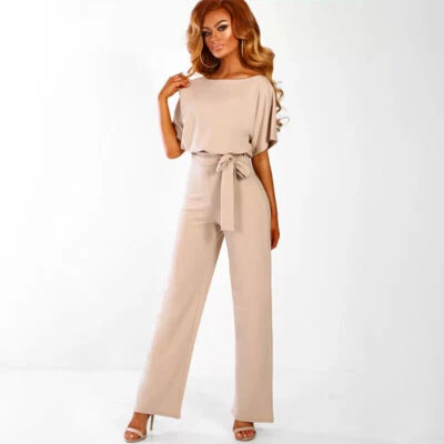 Damen Jumpsuit Elegant Einteiler Sommer Hosenanzug Gürtel Clubwear Overall N8 - Bild 1 von 4