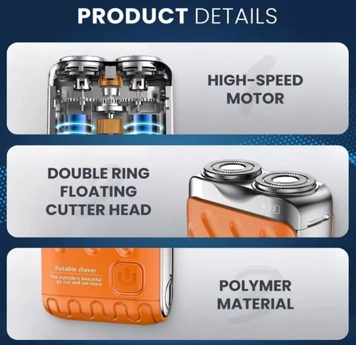 Portable Rotary Dual Ring Electric Shaver,Waterproof Mini Display Beard Shaver - Bild 11 von 38