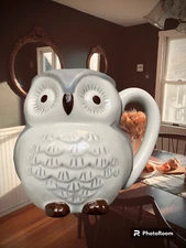 ~Owl~ Coffee /Tea Cocoa Mug Gray White Figural Shaped 16 oz Modern Gourmet Foods