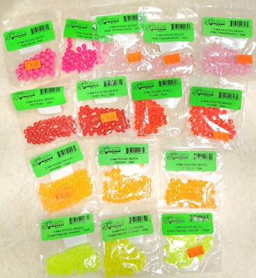 Oregon Tackle Beads 1 Lot of 92 pkgs 5, 6, 8mm Multiple Colors +/- 3,440 beads