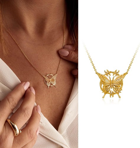 Women Butterfly Pendant Necklace 14K Gold Filled Small Simple Dainty Gifts - Picture 3 of 4