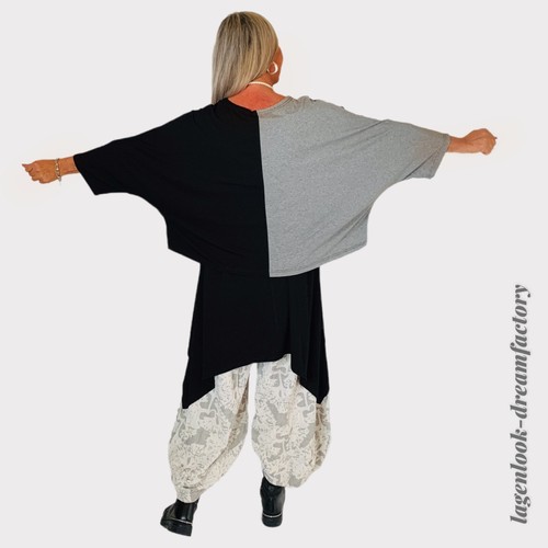 Myo-Lagenlook Oversize Short Overlay Black-Grey Jersey 42 44 46 48 50 52 - Picture 5 of 6