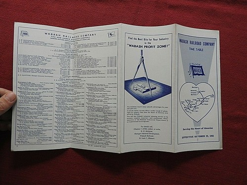 1961 WASHBASH RAILROAD RAILWAY COMPANY TIMETABLE SCHEDULE TRAIN BROCHURE NICE - Picture 3 of 3