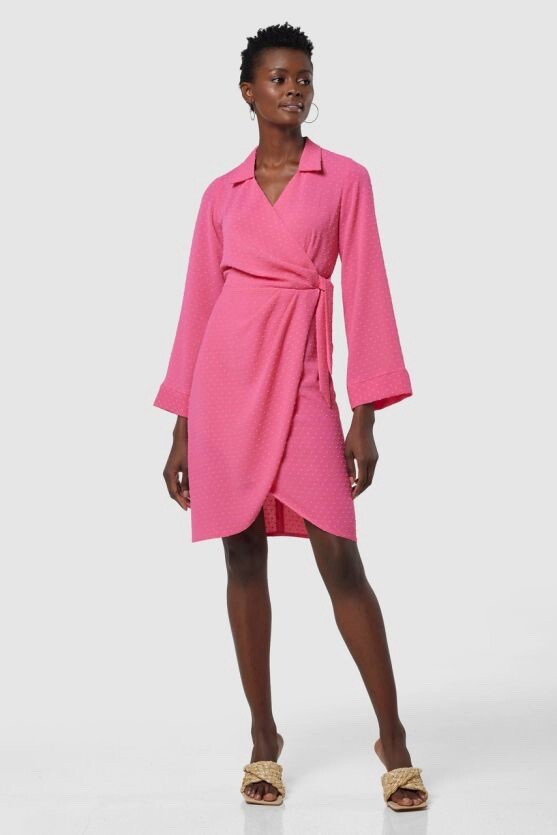 womens hot pink summer dress Closet London Plus Curved Wrap Mini Dress, Sun Sz 18, RPP £70 casual hot pink dress