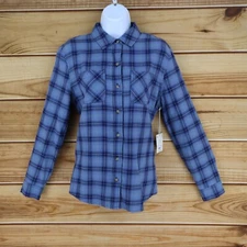 a.n.a. A New Approach Button Up Shirt Relaxed Fit Womens XS Blue Plaid Collared
