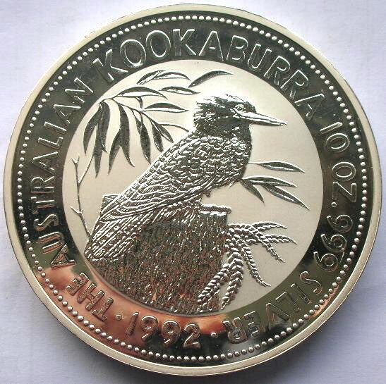 Australia 1992 Kookaburra 10 Dollars 10oz Silver Coin