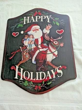 Vintage Holiday Greeting Signs "Happy Holidays Santa" #20HH (1994) Wood, VG Cond