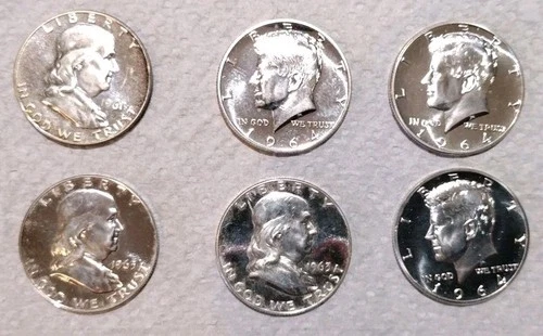 (1) 1961 + (2) 1963 Franklin (3) 1964 Kennedy Proof - 90% Silver -