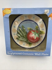 Classic Treasure Tomatoe With Asparagus Sculptured Ceramic Wall Plate
