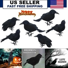 6 Artificial Crow Black Bird Raven Halloween Decor Prop Haunted Spooky Realistic