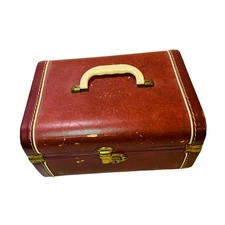 Vintage Luggage Suitcase Rail Travel Case Mirror Stitched Leather Edge Corners